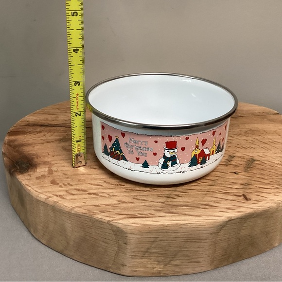 “3/$15” - “Merry Christmas To You” - Metal & Enamel Coated Snowman Themed Bowl - Picture 8 of 10